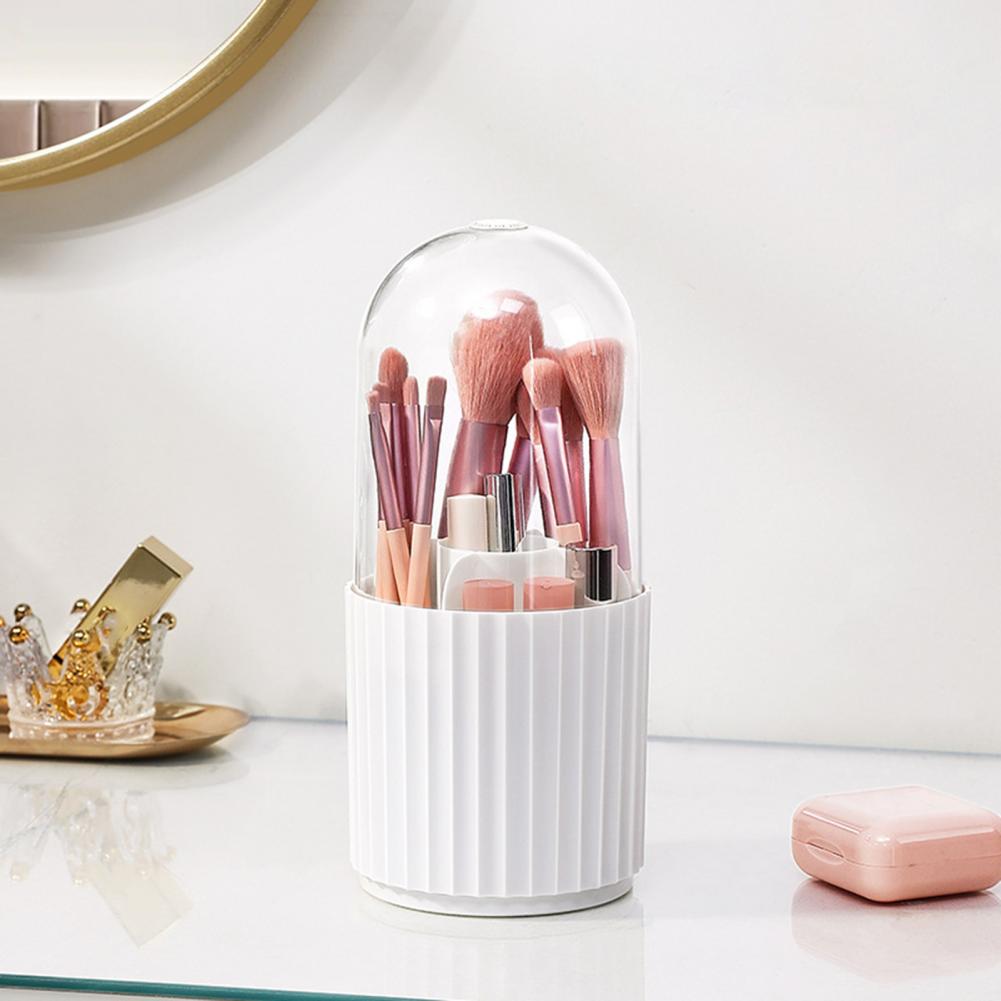 Makeup Brush Holder Dustproof Cosmetic Organizer Rotatable Desktop Storage Box Makeup Brush Display Case Pen Pencil Storage Box
