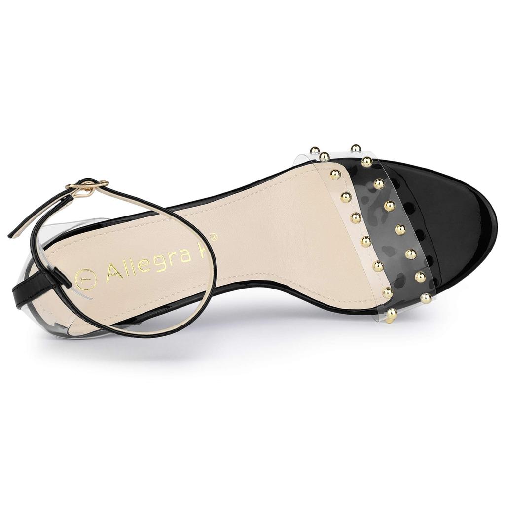Allegra K Women's Ankle Strap Sandals, Transparent Block Heel, Black, Size 26.0 cm