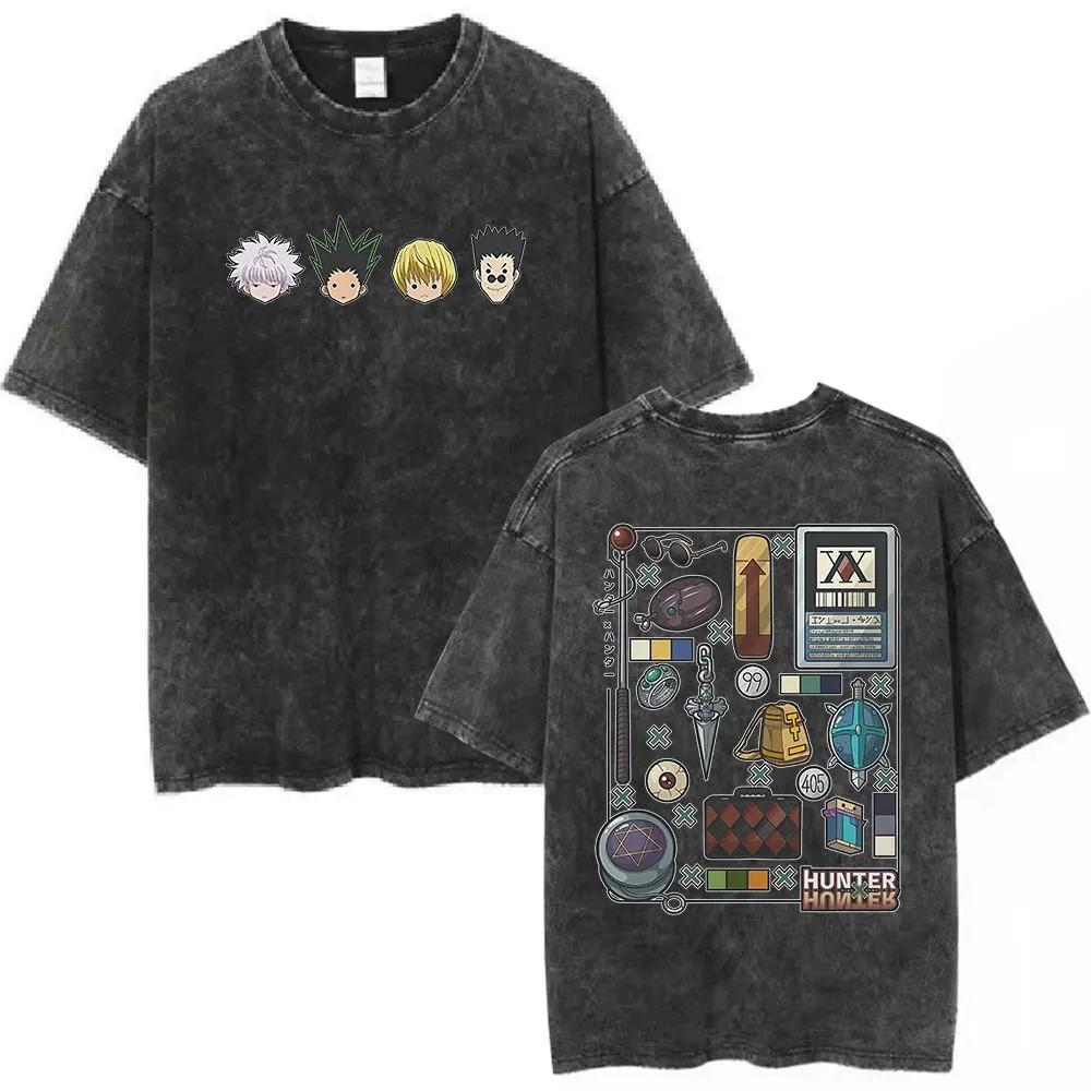 Anime Hunter X Hunter Shizuku Kurapika Graphic Print Tshirt Men Women Harajuku Style Vintage Washed Cotton Oversized Summer Tee