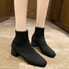 Fashion Autumn New Thick Heel Single Boots Women's Fashion Square Head Mesh Cloth Breathable Non-slip Short Boots