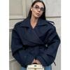 Solid Lapel Lace Up Jacket Elegant Chic Full Sleeve Button Loose Long Coat For Women 2026 New Office Lady Daily Commute Overcoat