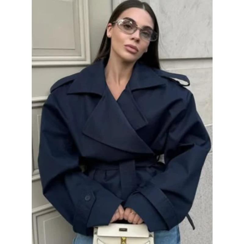 Solid Lapel Lace Up Jacket Elegant Chic Full Sleeve Button Loose Long Coat For Women 2026 New Office Lady Daily Commute Overcoat