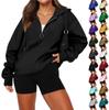 Women's Casual Fashion Long Sleeve Solid Color Zip Hooded Sweatshirt Top With Pocket