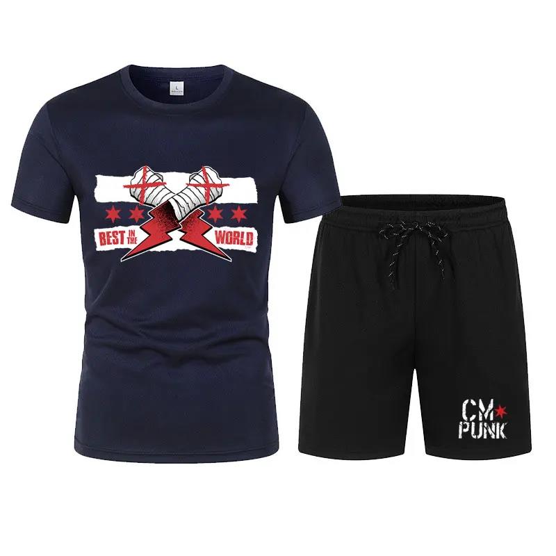 Мужская черная футболка Return of CM Punk, шорты, комплект, летние мужские костюмы с коротким рукавом, новые модные комплекты одежды 2024 года