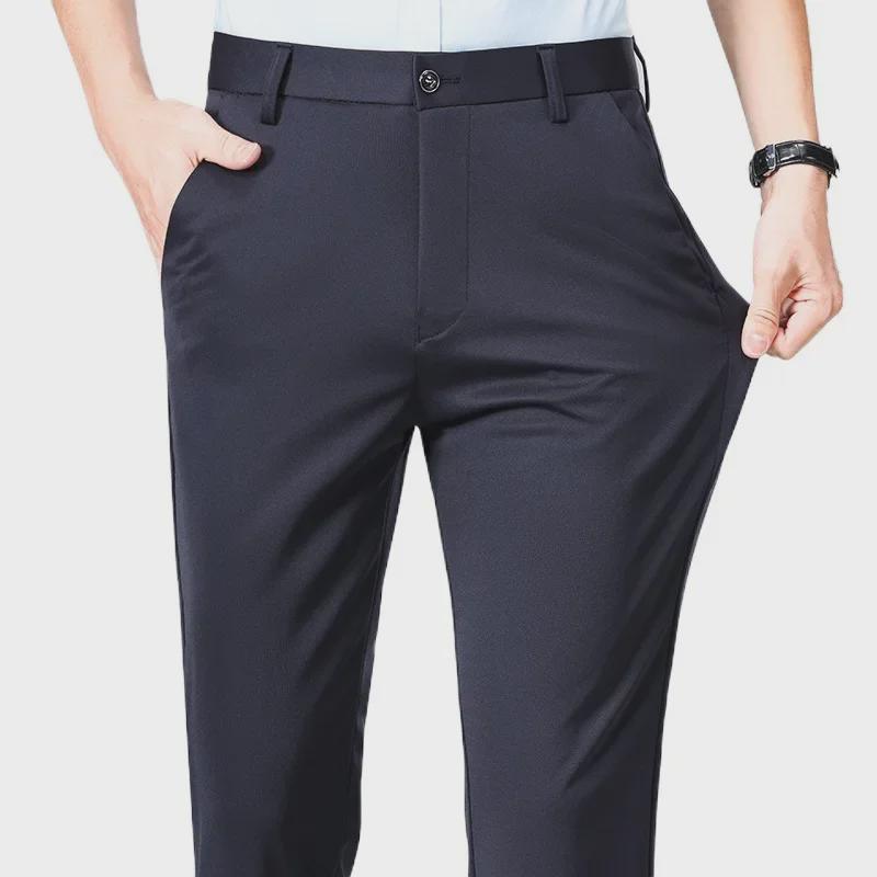 2024 Мужские облегающие прямые брюки однотонного цвета для делового костюма - Не мнется