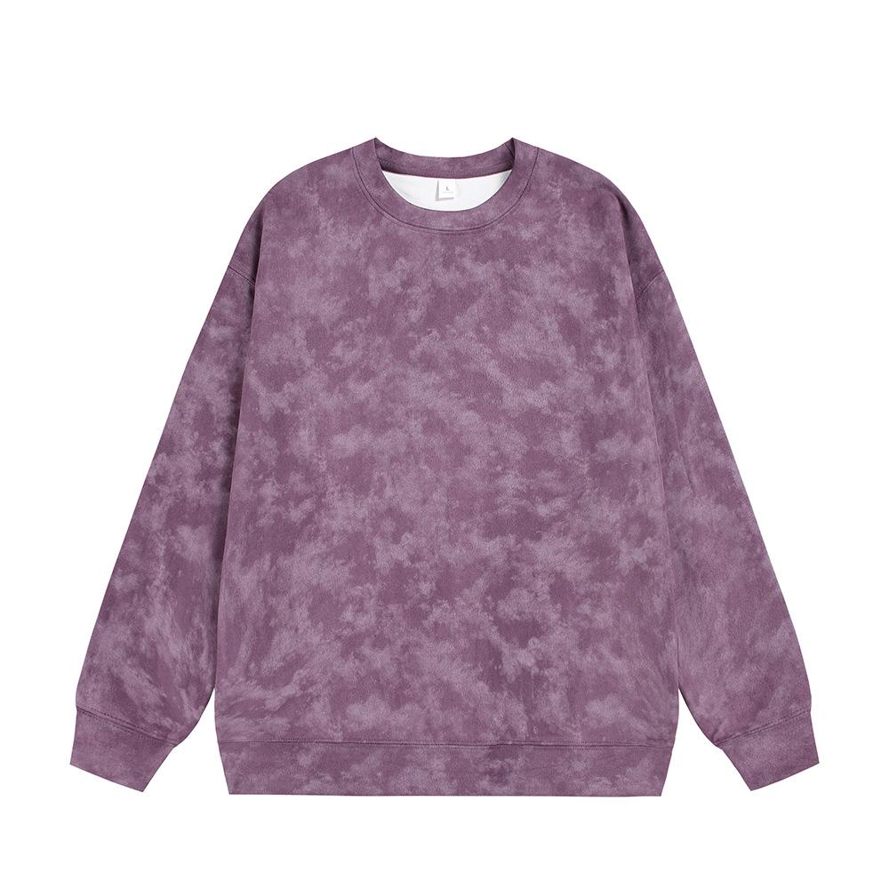 Мужская осенняя повседневная толстовка-куртка с капюшоном, тяжелый вес 360 г, tie-dye, замша, флис, круглый вырез