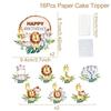 Dinosaur Paper Cake Insert Topper Ice Cream Butterfly Farm Birthday Party Decor Kids Dessert Insert Jungle Animal Cake Topper