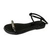 Flat-bottomed Silver Sandals Women's Summer New Versatile Skirt Metal Buckle One-word Belt Beach Roman Shoes