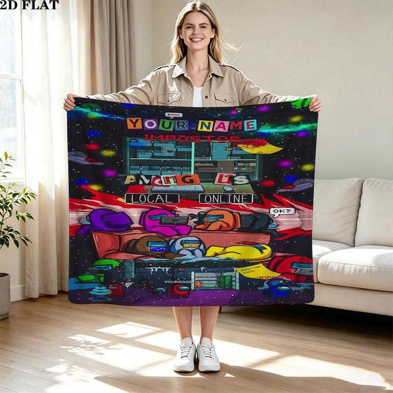 1PC Among Us Custom Name Patterned Flannel Blanket Suitable For All Seasons for Home Decor Warmth and Comfort Gifts Holiday Present