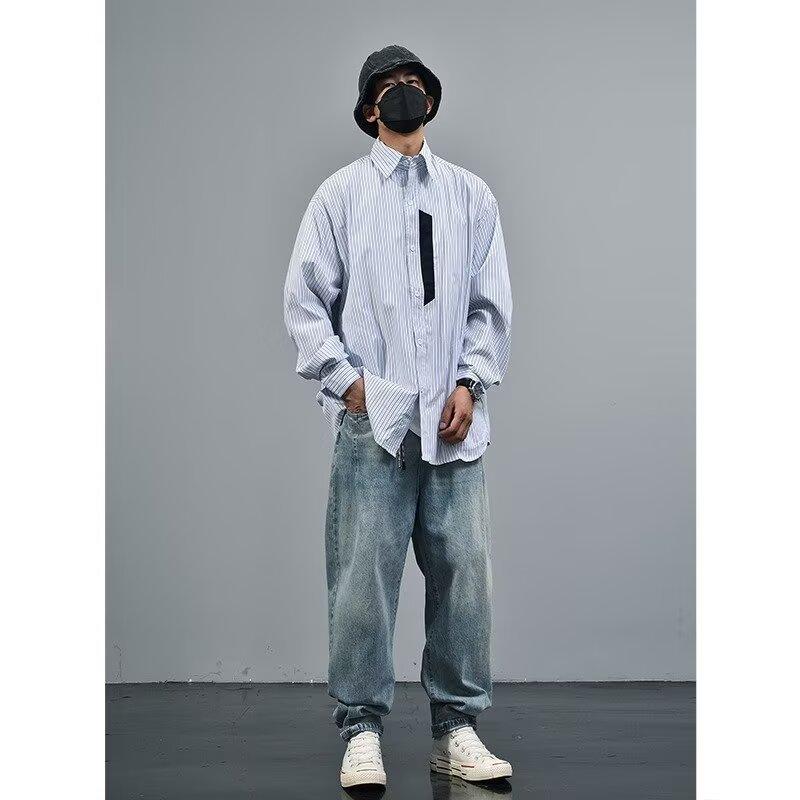 2024 Letter Long Sleeve Shirt Japanese Hong Kong Style Ins Loose Shirt Boys Summer Trendy Versatile Casual Coat