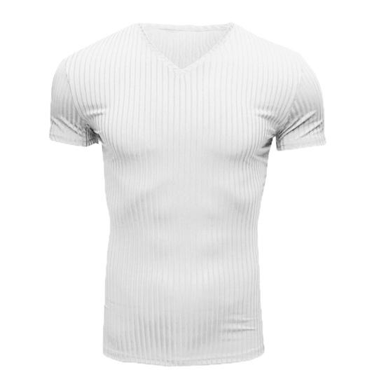 Мужская футболка с коротким рукавом и V-образным вырезом, облегающая спортивная полосатая однотонная футболка, дышащая спортивная одежда для спорта, путешествий, офиса