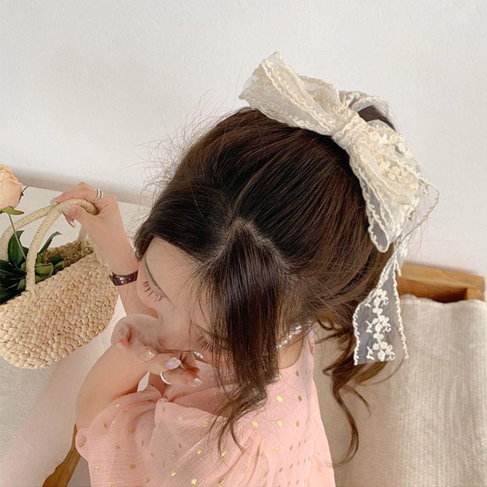 Французский стиль кружевной бант заколка для волос большая женская заколка кружевная вышивка заколка для волос аксессуар для волос
