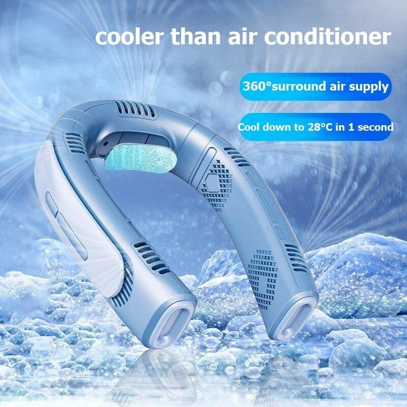 Новый портативный охлаждающий вентилятор с пятиядерным двигателем, летний шейный вентилятор, 6000 мАч, USB перезаряжаемый, 360°, бесшумный безлопастный вентилятор с объемным ветром