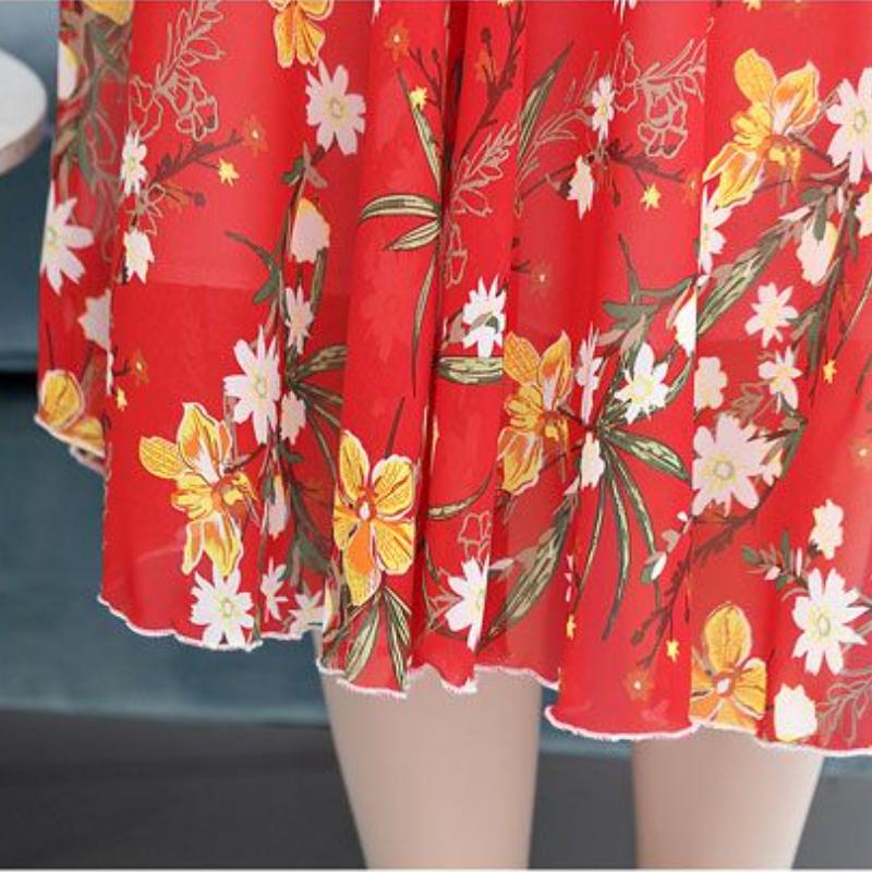 Шифоновое платье с короткими рукавами для матери. Длинная юбка большого размера в западном стиле для женщин среднего и старшего возраста. Шифоновые платья с длинными рукавами с цветочным принтом.