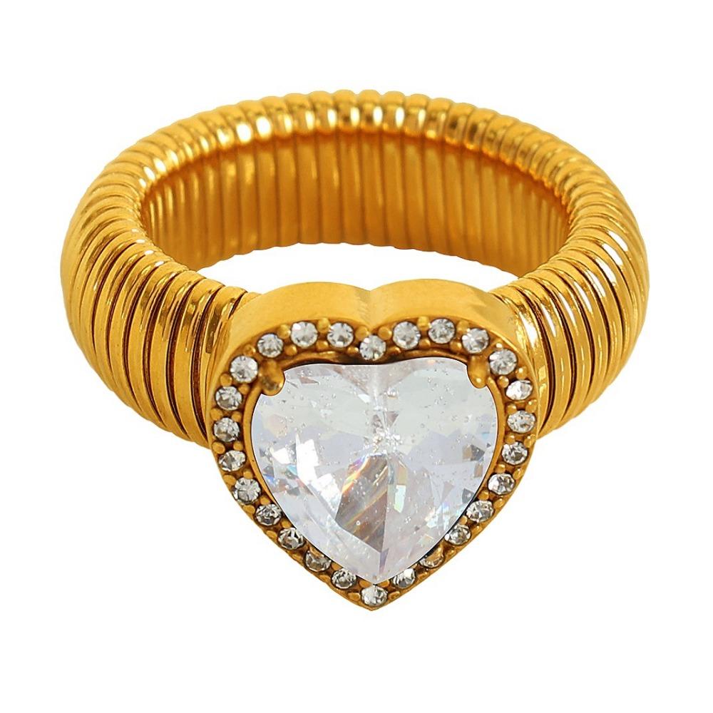 Thick Zircon Heart Ring Vintage Thick Finger Ring Elegant Women's Jewelry Ladies