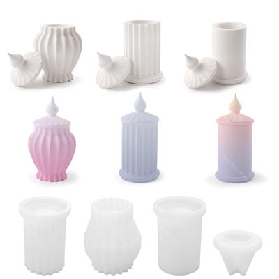 Силиконовая форма для свечного стакана в виде римской колонны с крышкой, европейский стиль, формы для цементного стакана, емкость для хранения, формы для вазы для цветов, формы из смолы, домашний декор