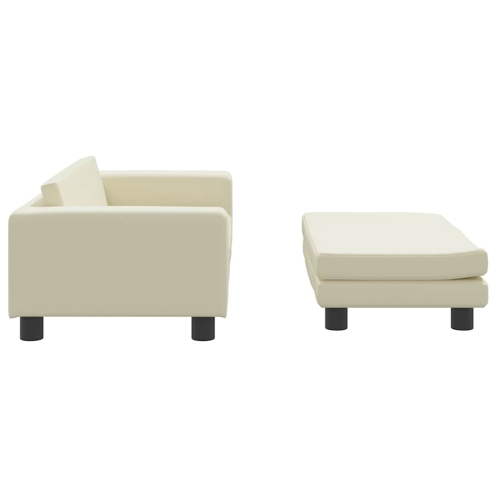 Kids Sofa with Footstool Cream 100 x 50 x 30 cm Faux Leather