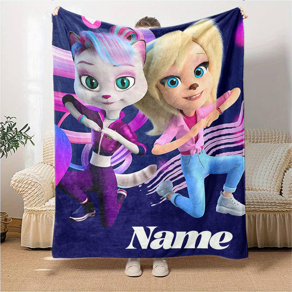 Custom Name Super Kitties Adventure Party Blanket For Couch Bed Plush Cozy Fuzzy Blanket Super Soft Warm Blankets For Fall And Winter 0916265