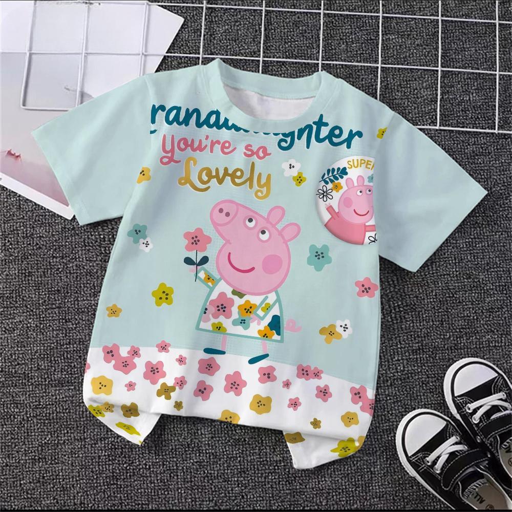 2026 Summer Girls boy Peppa Pig Peppa George T Shirt Cute Short Sleeve O Neck Tee Kids Summer Casual Tops Kids Women Men T-Shirt
