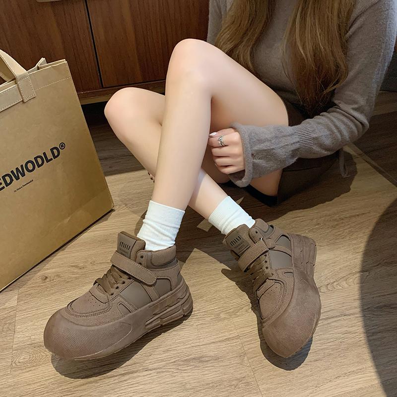 CRLAYDK Classic Womens High Top Platform Sneakers Fashion Leather Lace Up Casual Walking Shoes Hook and Loop Ankle Booties