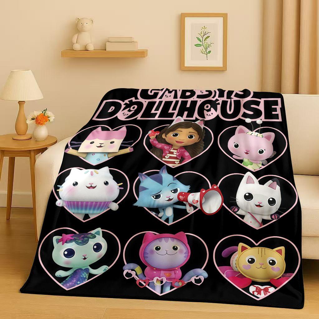 HD Cute Gabbys Dollhouse Cartoon Flannel Blanket,Ultra Soft Warm Plush Throw for Home Bedroom Bed Sofa Cover Picnic Girl Gift
