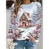 House Print Pullover Sweatshirt, Casual Long Sleeve Crew Neck Sweatshirt For Fall & Winter, Women's Clothing