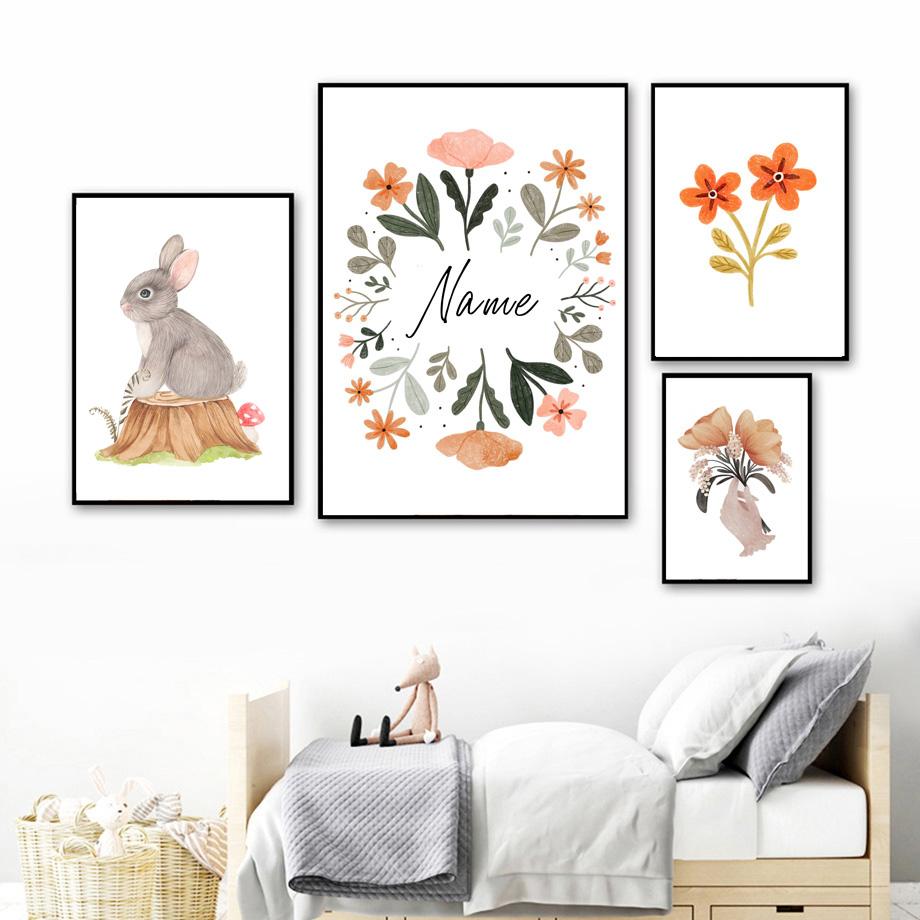 Медведь Кролик Цветок Гриб Лесная Детская Бохо Wall Art Холст Картины Плакаты и Отпечатки Настенные Панно Декор Детской Комнаты Без Рамки