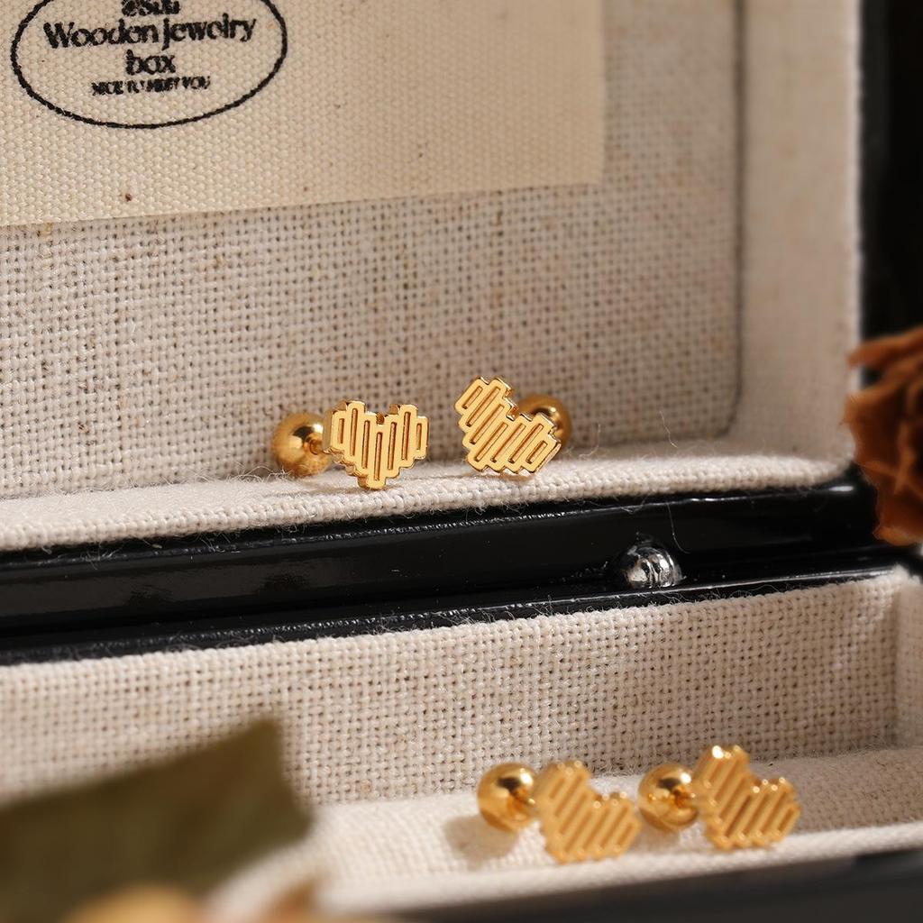 Корейские простые свежие полосатые серьги из титановой стали в форме сердца