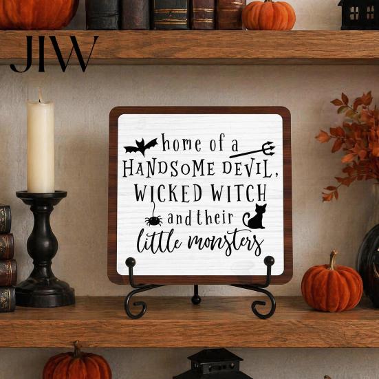 Spooky Bathroom Shelf Decor Halloween Wooden Sign with Stand, Freestanding Gothic Tabletop Sign, Funny Text Table Centerpiece for Home Coffee