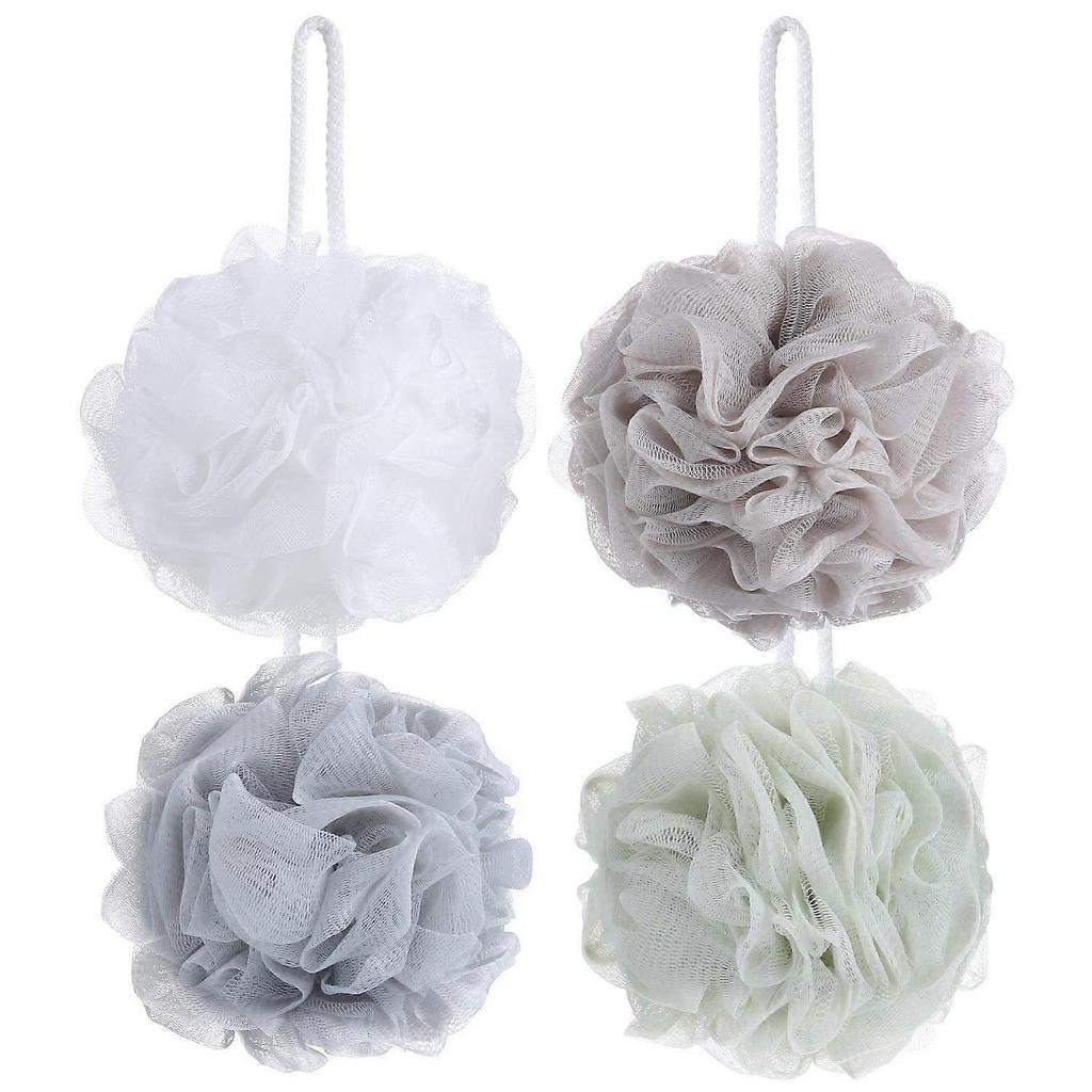4 Pack Mesh Pouf Bath Sponge - Mesh Loofah Body Exfoliating Shower Ball Shower Sponge