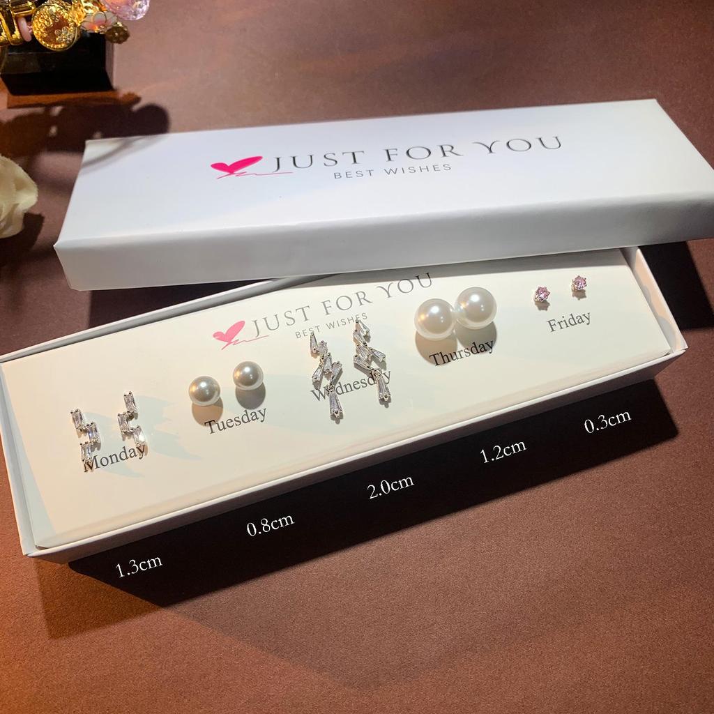 Набор серег-пуссетов в форме сердца с цирконом, цветком и жемчугом для женщин