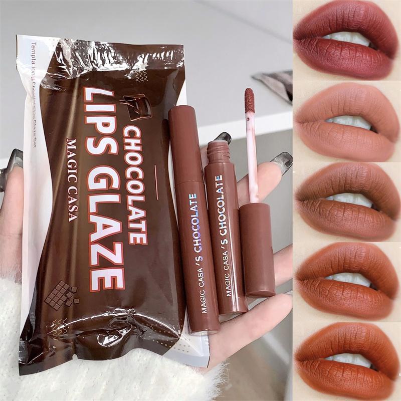 Five Chocolate Color Lip Glaze Set Matte Matte Non-fading Lipstick Suitable for Female Students