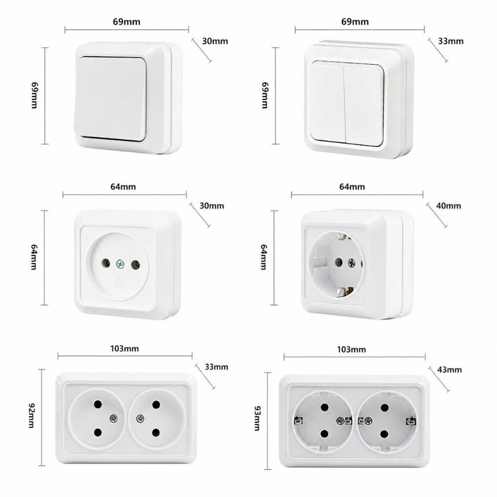 White Wall Switch Wall Surface Mount Power Socket Durable Surface Mount Switch