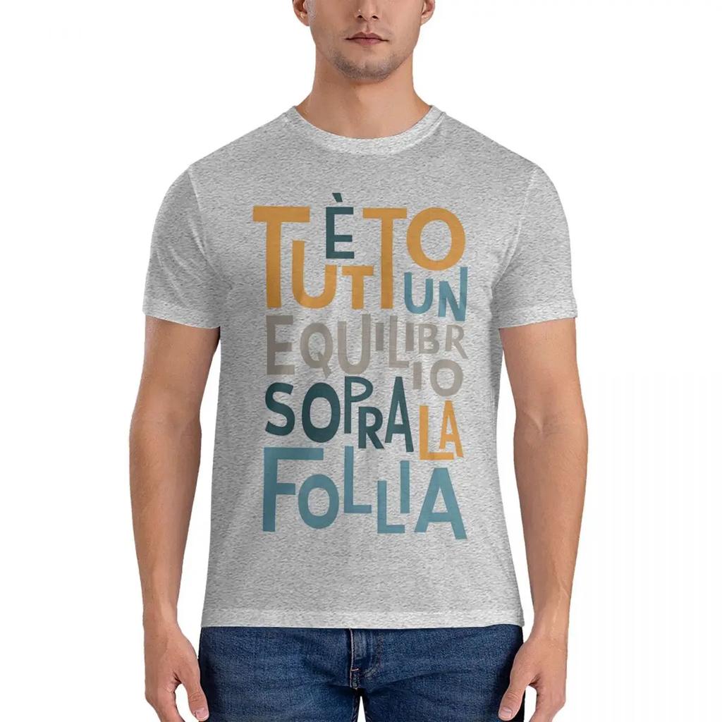 Винтажная настенная art-печать с текстом песни - Tutto Un Equilibrio Sopra La Follia Мужские рубашки Vasco Rossi Винтажные футболки Футболки с коротким рукавом и круглым вырезом