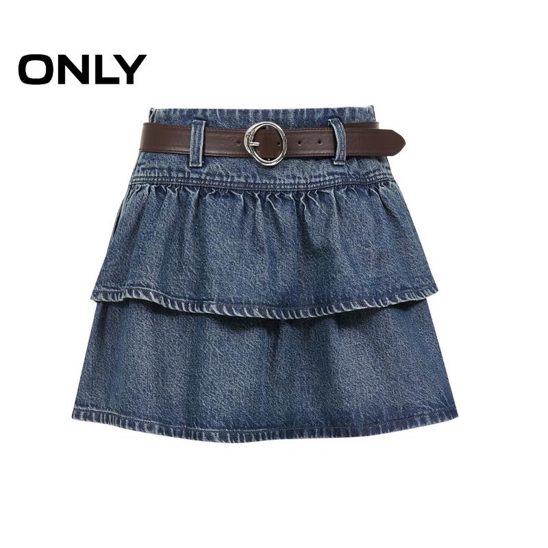 ONLY A-Line Ruffled Denim Mini Skirt