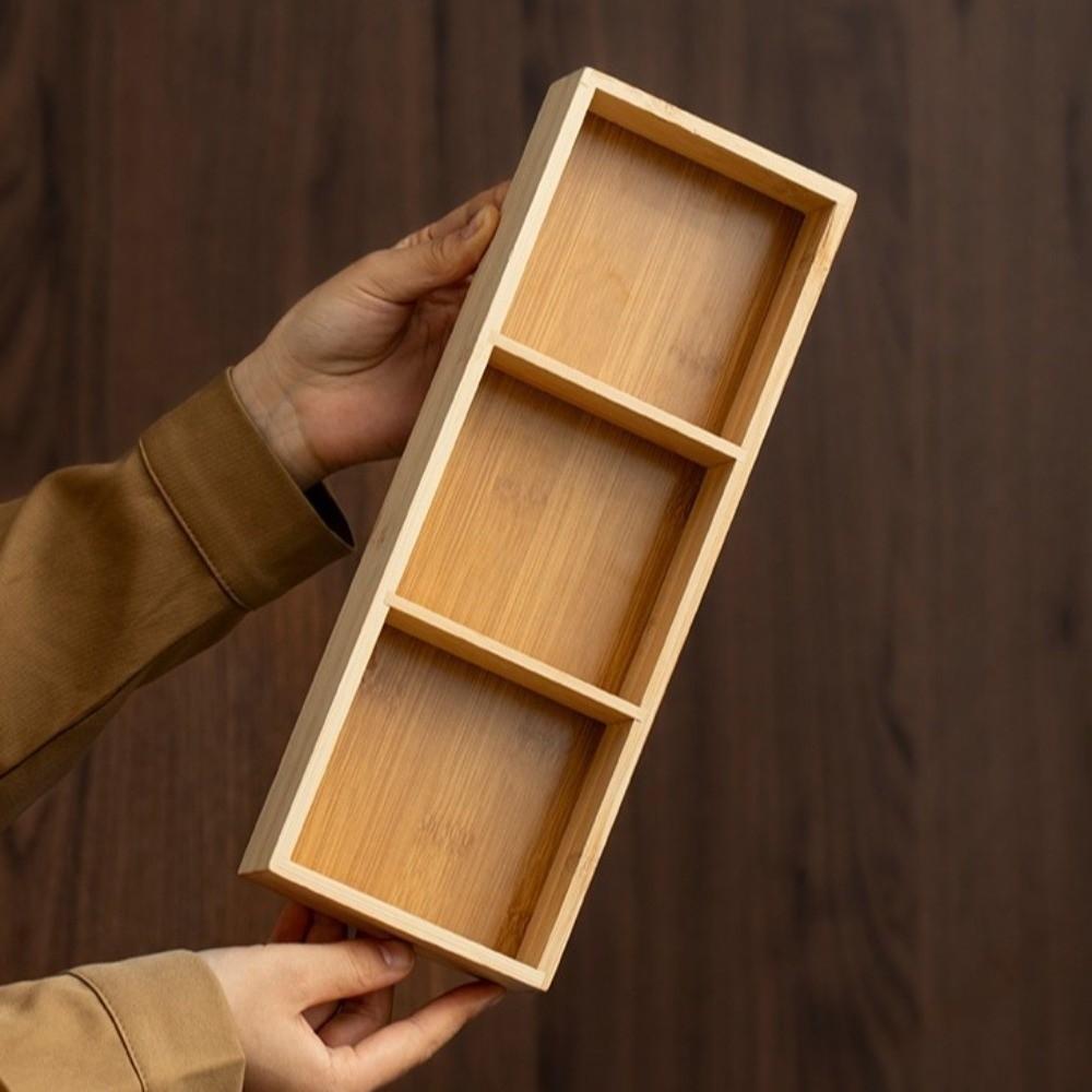 Multi-Grid Divided Plate Wooden Snack Storage Tray Reusable Bamboo Tray Candy