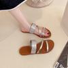 Мода 2024 года, новые сандалии большого размера с открытым носком для женщин на лето в европейском и американском стиле, повседневные туфли на плоской подошве, пляжные сандалии со стразами