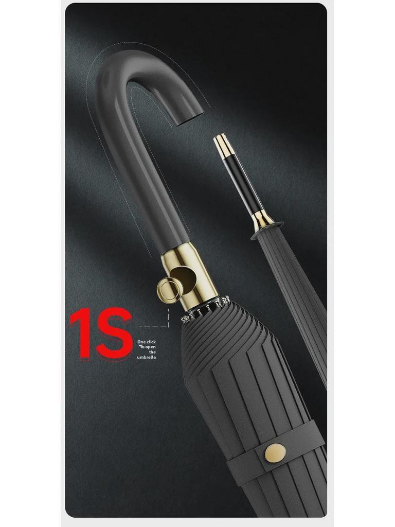 Водонепроницаемый автоматический зонт большого размера с 16 спицами и изогнутой ручкой для мужчин и женщин