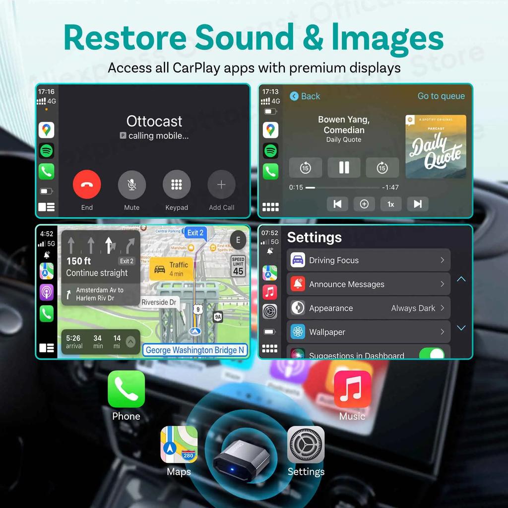 Беспроводной адаптер Ottocast Mini Nova CarPlay Android Auto Bluetooth WiFi USB-донгл Куб 3.0 для Nissan Ford Renault Mazda VW Ben