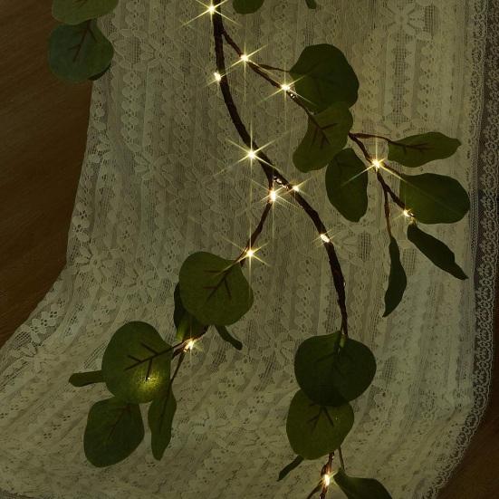 Lighted Artificial Greenery Twig Vine Garland 96 Fairy Lights 6FT Battery Operated Pre-lit Faux Olive/Eucalyptus Vine with Timer