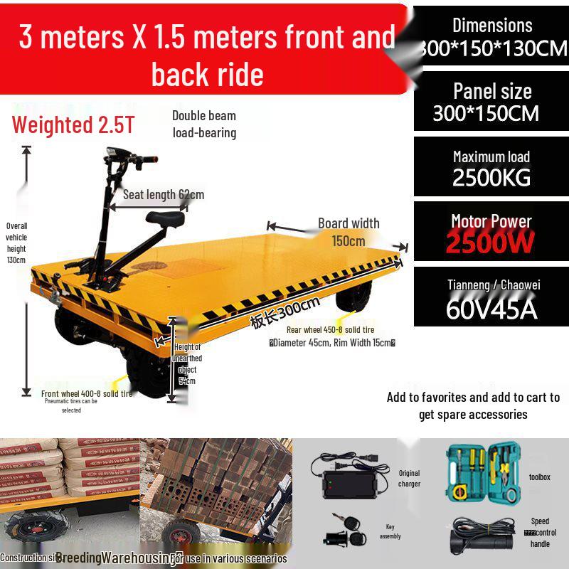 Electric Four-Wheel Hand Truck for Construction and Warehouse Hauling