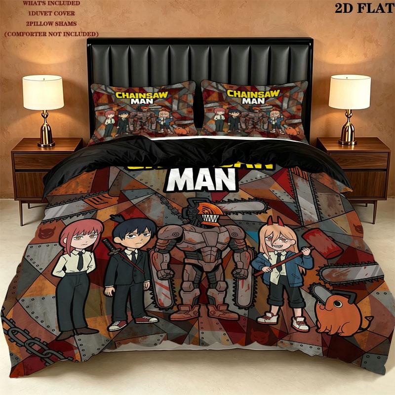 Chainsaw Man Pattern Bedding Quilt Set Quilt Cover Pillowcase Home Birthday Gift(1 * duvet cover + 2 * pillowcase, without core)