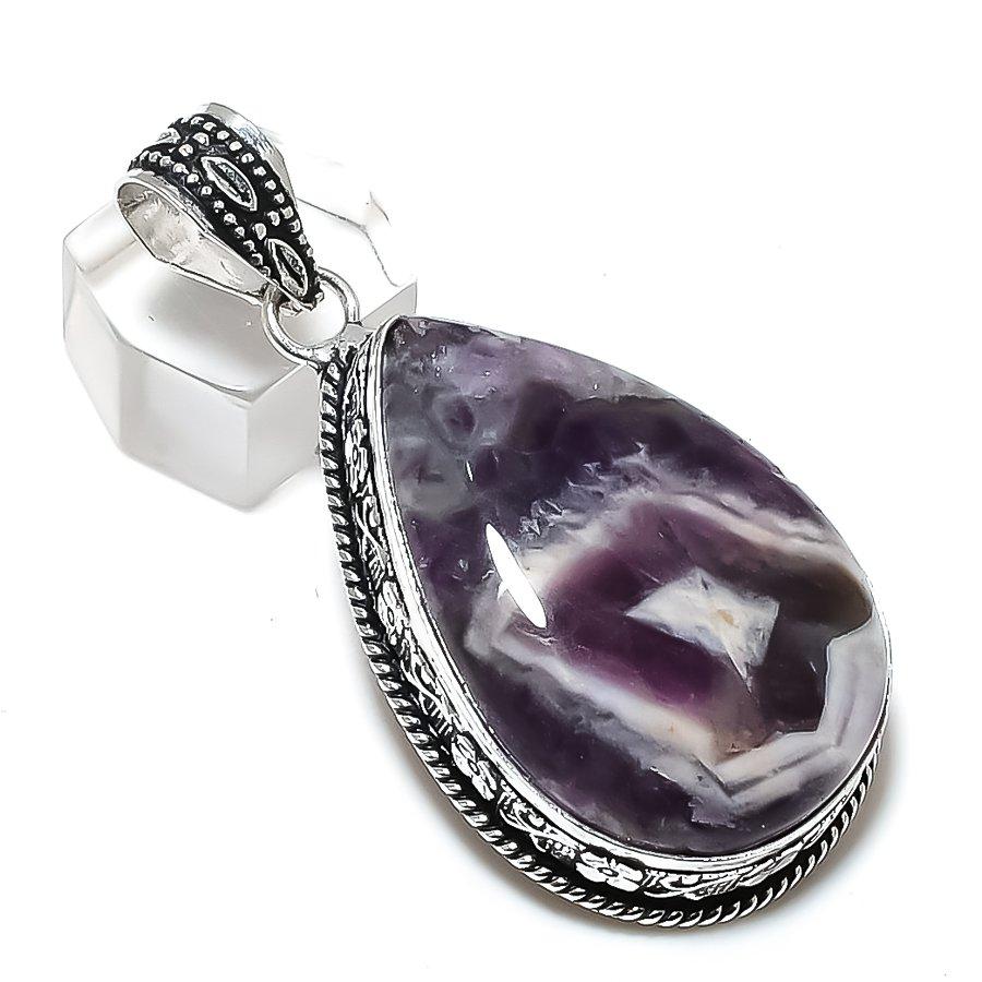 Natural Chevron Amethyst Gemstone 925 Steling Silver Jewelry Pendant 2.29" r2K55