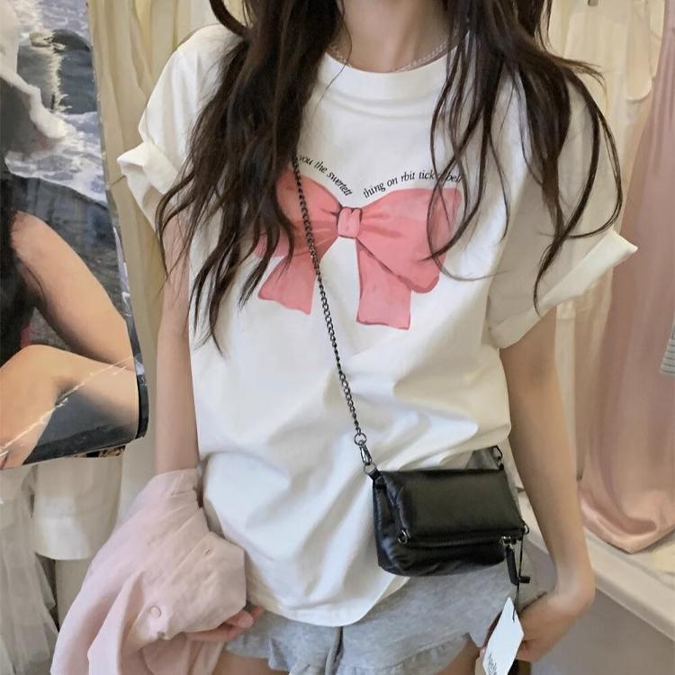 Футболки с короткими рукавами Harajuku с забавным рисунком, женские летние футболки из чистого хлопка, повседневные футболки больших размеров для женщин, уличные розовые топы Y2k