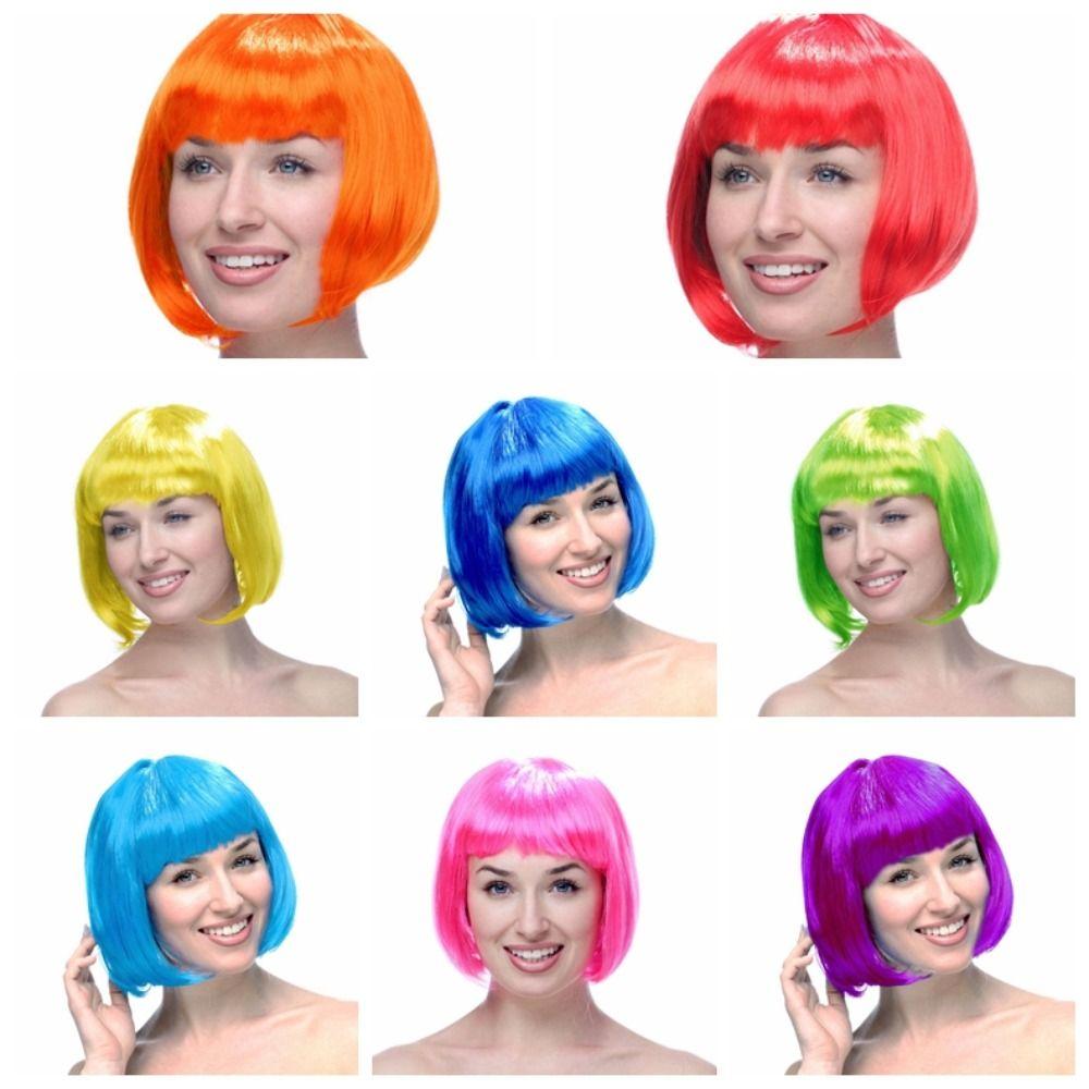 Funny Women Bobo Wig Pink Short Straight Hair Cosplay Party Bob Hair Makeup Party