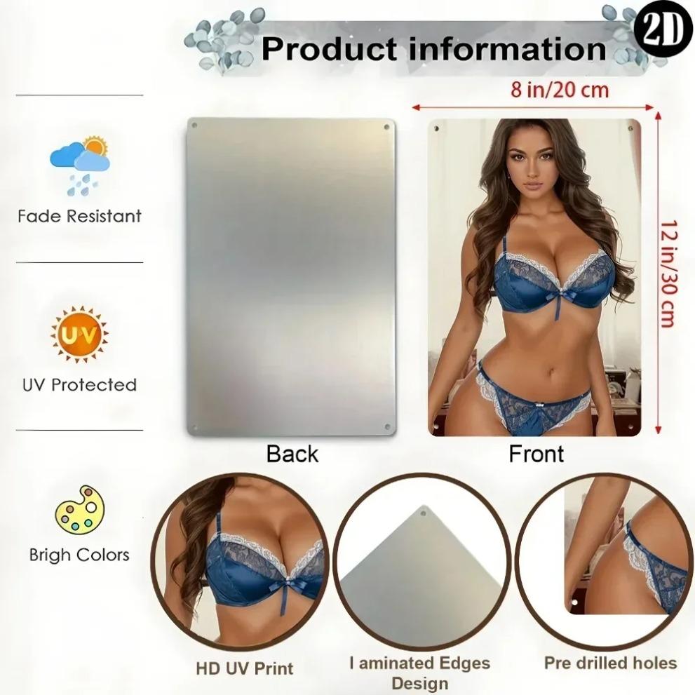 Металлический декор для стен в стиле модерн, голубое кружевное нижнее белье, подвесной, алюминий, 8x12 дюймов для спальни