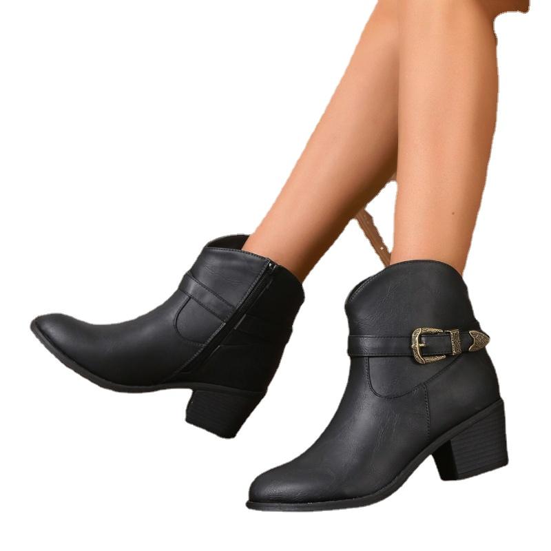 Обувь для женских ботинок на платформе Элегантная женская обувь на каблуке Осень Зима 2024 Каблуки Coshift Круглый носок Водонепроницаемые Короткое голенище