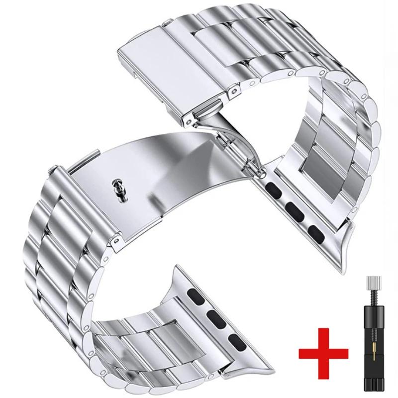Металлический ремешок для Apple Watch Band 45мм 41мм 44мм 40мм 46мм 42мм Браслет из нержавеющей стали iWatch 11 10 9 8 7 6 5 4 SE Ultra 49мм