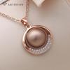 Fashion Round Simulated-pearl Pendant Necklace For Women Wedding Rose Gold Color Cubic Zirconia Jewelry