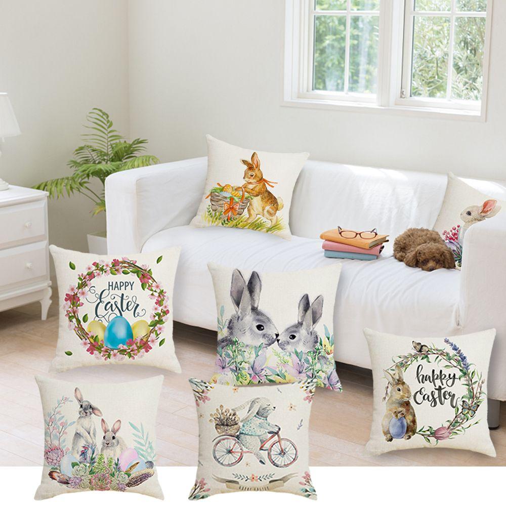 Happy Easter Bunny Eggs Sofa Pillow Case Cushion Cover Easter Decorations Easter Pillowcase